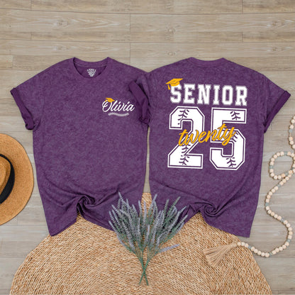 Custom Senior 2025 Baseball T-Shirt Graduation Gift Class of 25 Ideal Game Day Senior Night Shirt for Proud Baseball Moms.