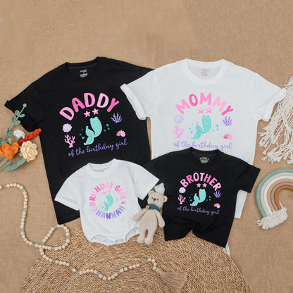 Mermaid Birthday Girl Family Matching Shirts Hannah's First Birthday Toddler Mermaid Tail Party Outfit Turquoise Stars Coral Seashells