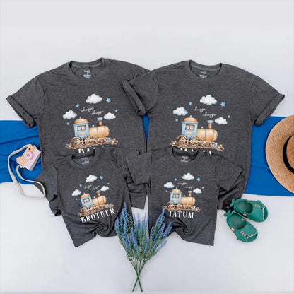 Personalized Train Birthday Shirt for Baby Boy Chugga Chugga Matching Family Outfits Name Romper Toddler Birthday Party Tee Look
