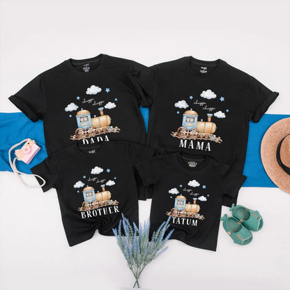 Personalized Train Birthday Shirt for Baby Boy Chugga Chugga Matching Family Outfits Name Romper Toddler Birthday Party Tee Look