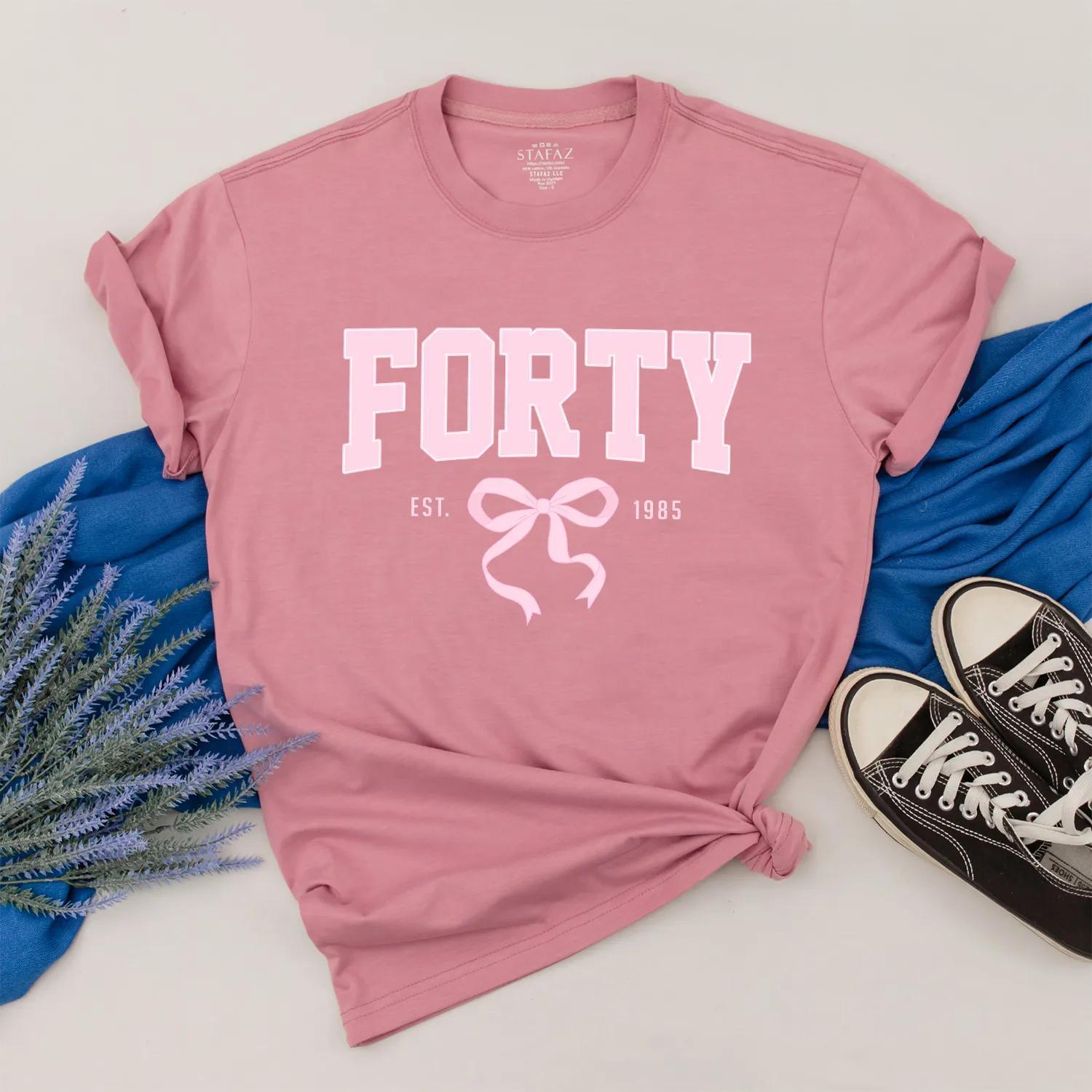 Forty Birthday Shirt for Her, Vintage Pink Bow Design, Custom 1985 Birthday Gift Outfit, 40th Birthday Clothes