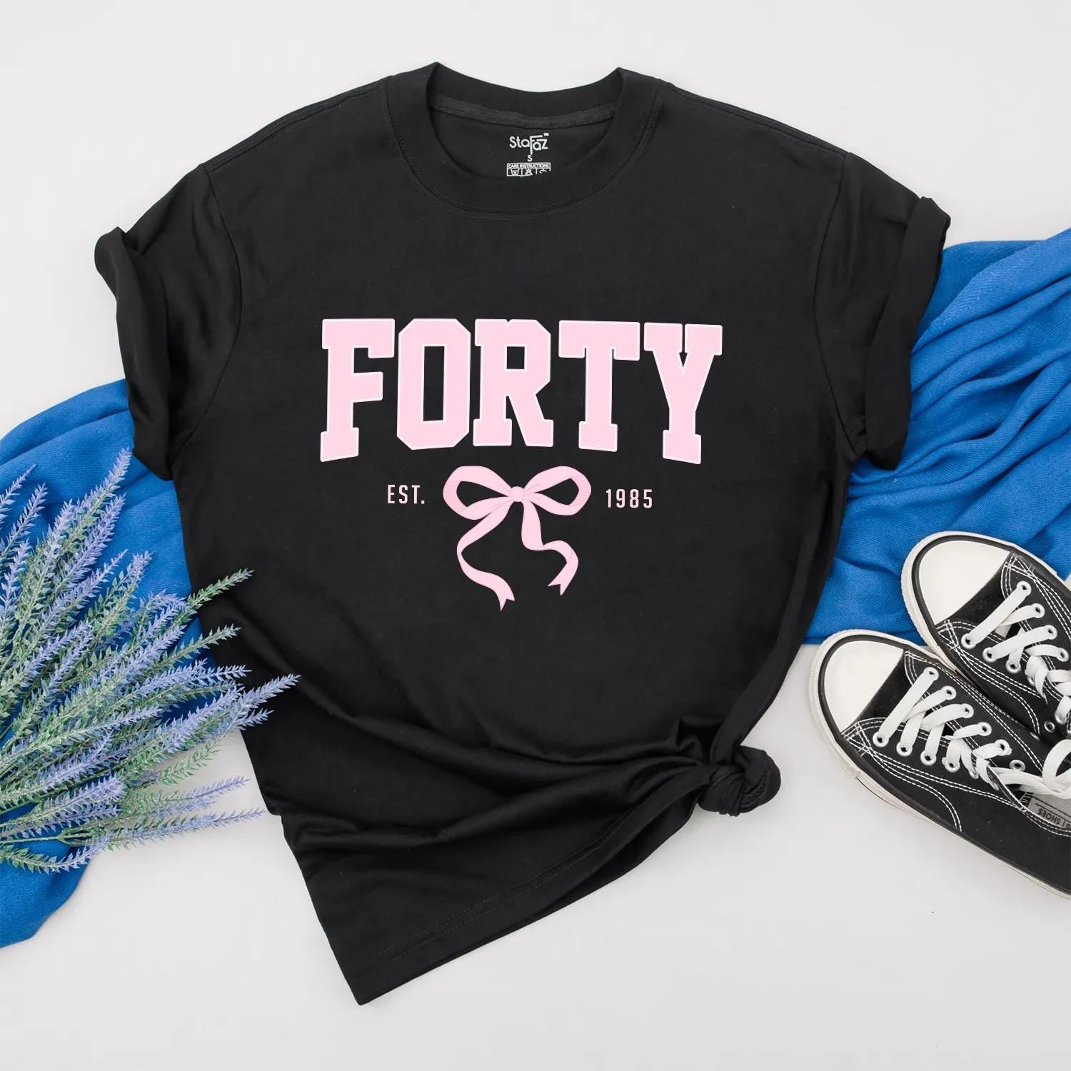 Forty Birthday Shirt for Her, Vintage Pink Bow Design, Custom 1985 Birthday Gift Outfit, 40th Birthday Clothes