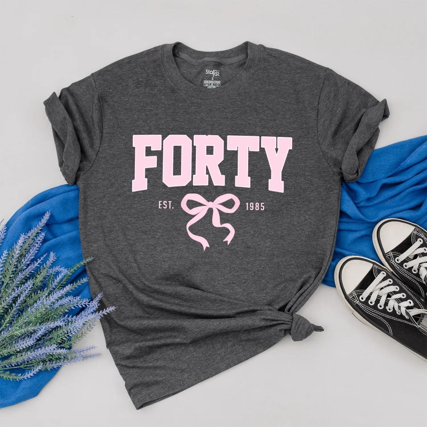 Forty Birthday Shirt for Her, Vintage Pink Bow Design, Custom 1985 Birthday Gift Outfit, 40th Birthday Clothes