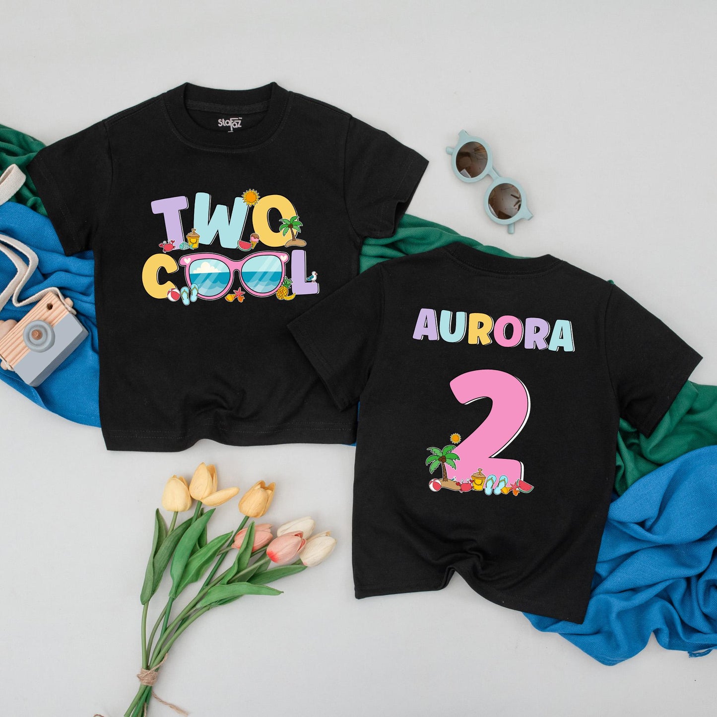 Personalized Two Cool Birthday Boy Shirt Summer Beach Toddler Tee for Girl Second Birthday Gift Idea