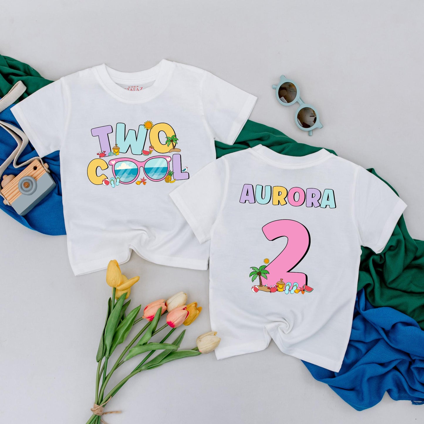Personalized Two Cool Birthday Boy Shirt Summer Beach Toddler Tee for Girl Second Birthday Gift Idea
