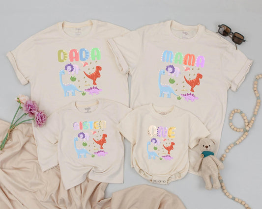 Dinosaur Family Matching Birthday Outfits Baby First Birthday Mommy and Me Colorful Jurassic Theme Party