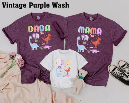 Dinosaur Family Matching Birthday Outfits Baby First Birthday Mommy and Me Colorful Jurassic Theme Party