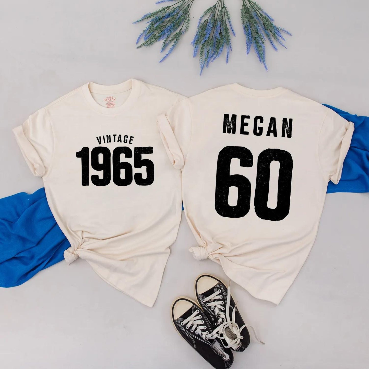 Vintage 1965 Birthday Shirt: 60th Birthday Gift for Dad & Mom - Custom Name, Born in '65, Perfect Party Outfit