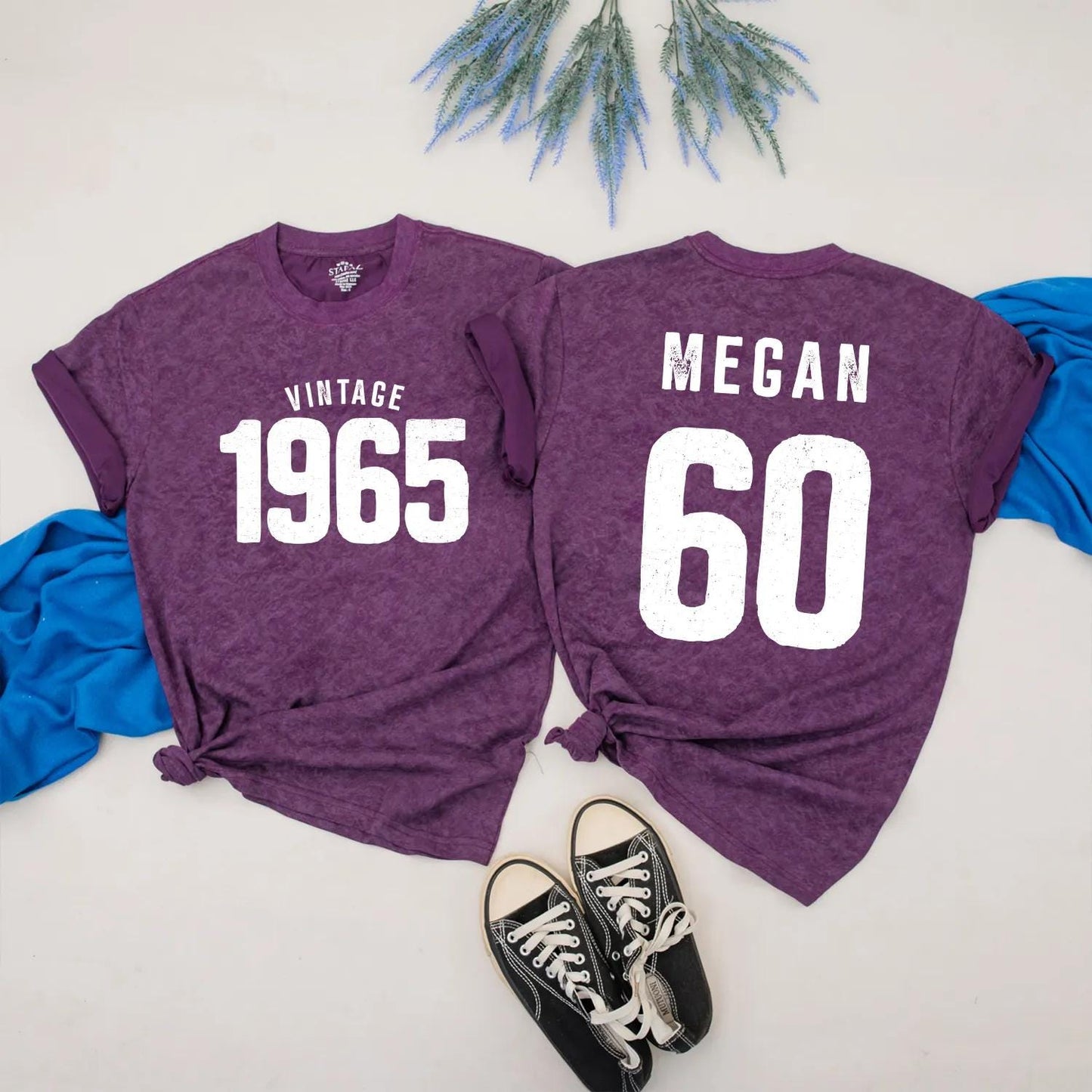 Vintage 1965 Birthday Shirt: 60th Birthday Gift for Dad & Mom - Custom Name, Born in '65, Perfect Party Outfit