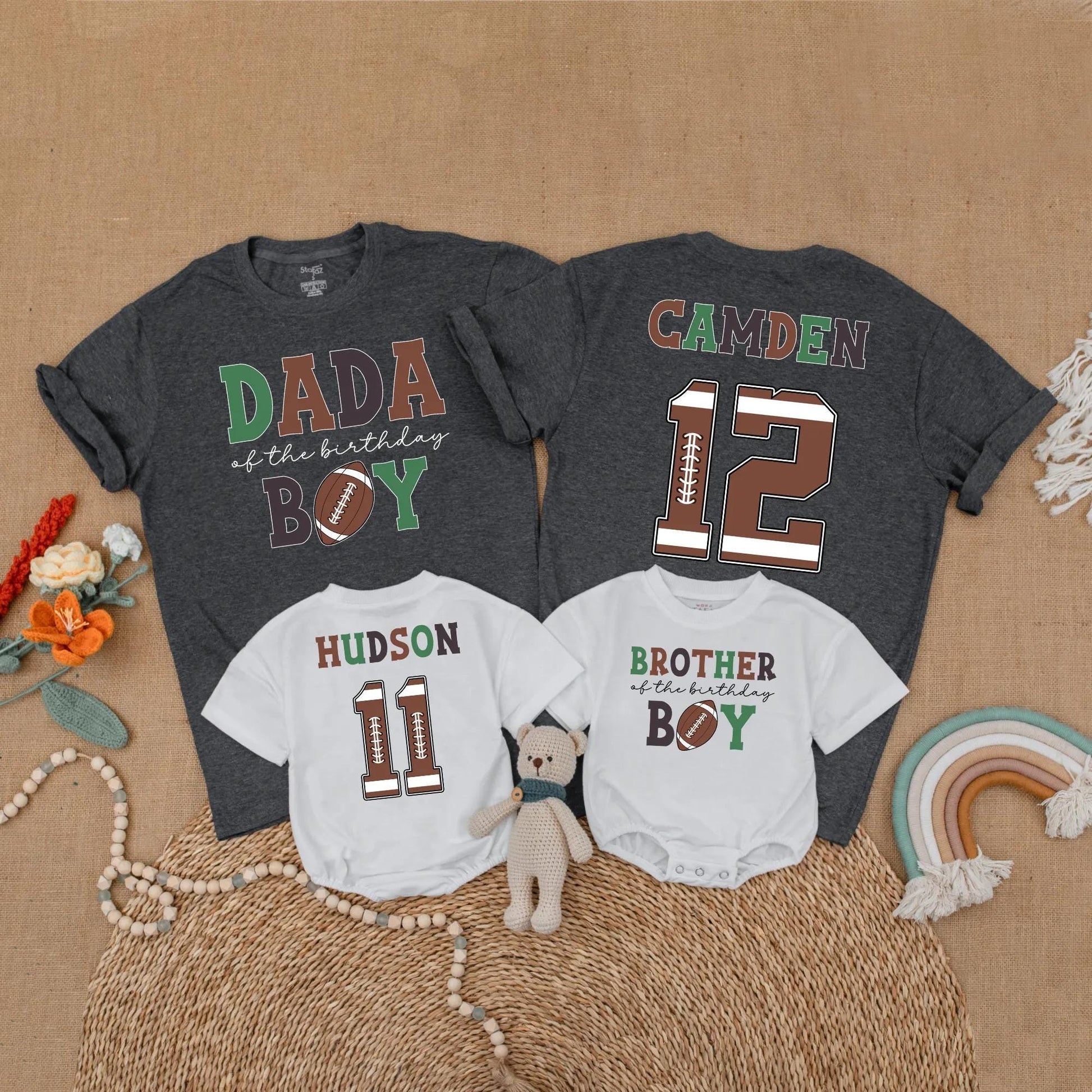 Football First Birthday Matching Family Shirts, Custom Name Number One Year Old Outfit, Birthday Boy Romper, First Birthday Party Gift, Sports Theme (138 chars)