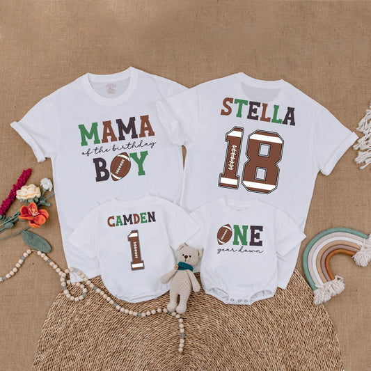 Football First Birthday Matching Family Shirts, Custom Name Number One Year Old Outfit, Birthday Boy Romper, First Birthday Party Gift, Sports Theme (138 chars)