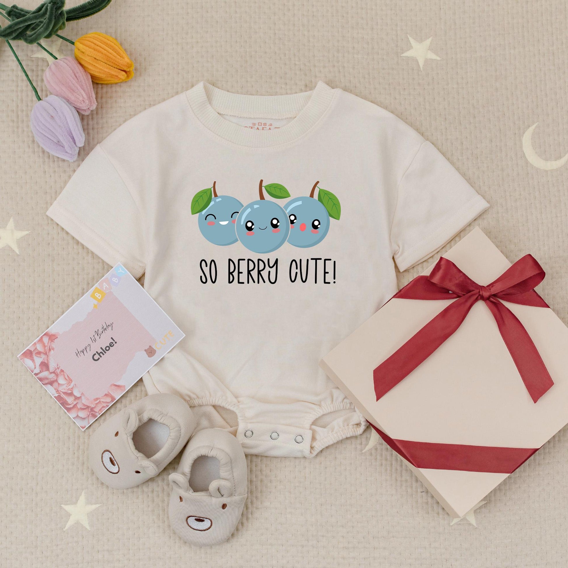 So Berry Cute Romper: Smiling Blueberry Baby Outfit, Fruit Babysuit, Sweet Take Home Clothes, Cartoonish Design for Little Girls, Comfortable Cotton Blend