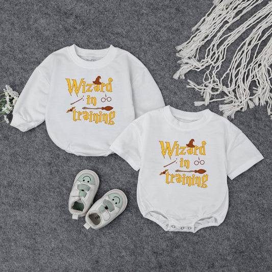 Wizard in Training Baby Romper Newborn Infant Bodysuit New Parent Gift Witchy Outfit Shower Present Soft Comfortable First Birthday Celebration Attire