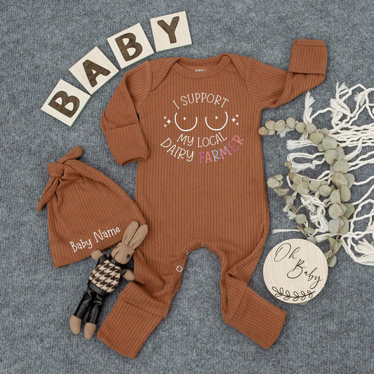I Support My Local Dairy Farmer Baby Bodysuit Cute Cow Print Newborn Infant Clothes Perfect Baby Shower Gift Pregnancy Announcement