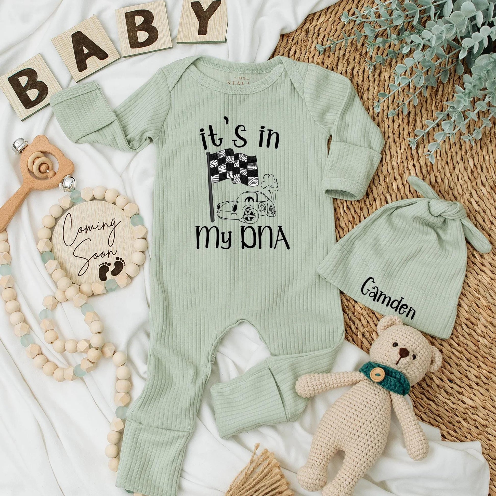 It's in My DNA Racing Baby Bodysuit - Personalized Race Car Newborn Outfit, Racer Baby Boy Clothes, Baby Shower Gift