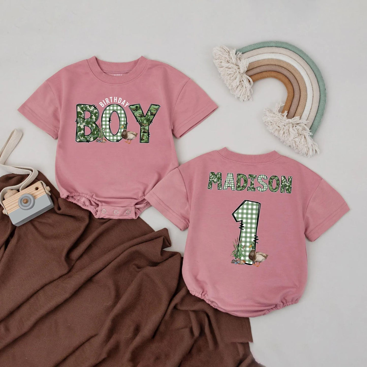 Lucky Duck 1st Birthday Romper Baby Boy Outfit One Lucky Duck Theme Custom Name Green Gingham First Birthday Bubble Baby Shower Gift