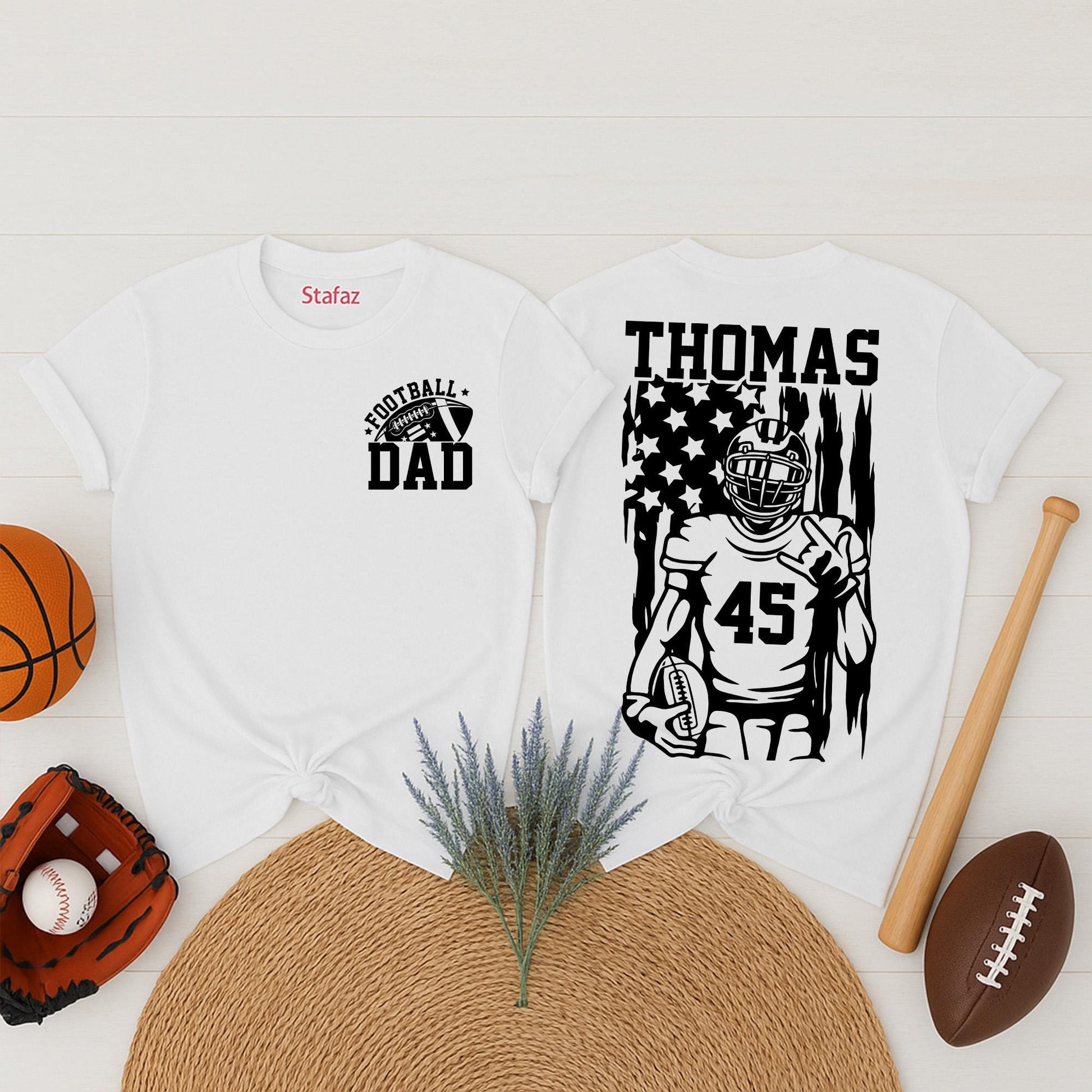 Custom Football Dad Shirt with Name & Number for Football Season! Football Team Two Sides Design, Sports Dad Gift