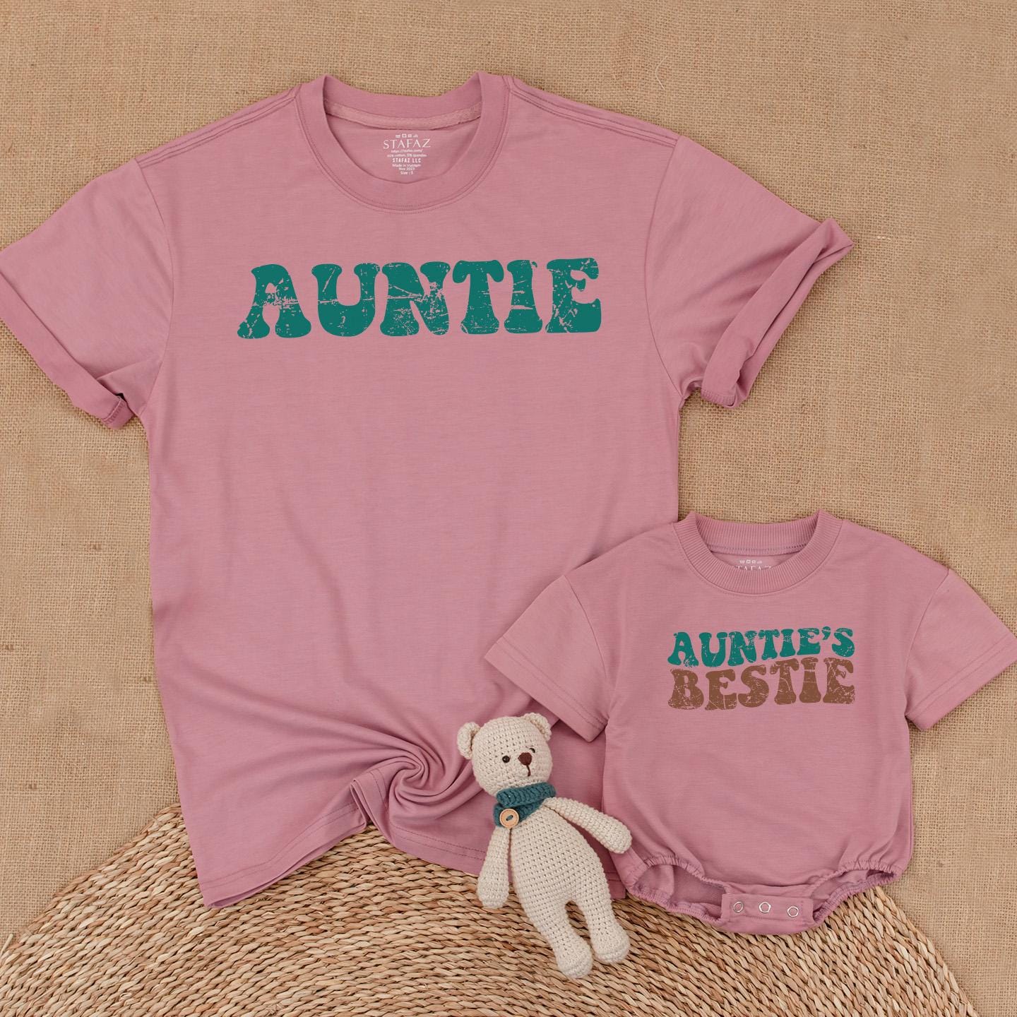 Custom Auntie and Auntie's Bestie Matching Baby Romper Adorable Sister Niece Gift Family Outfit Baby Shower Present Newborn Cute