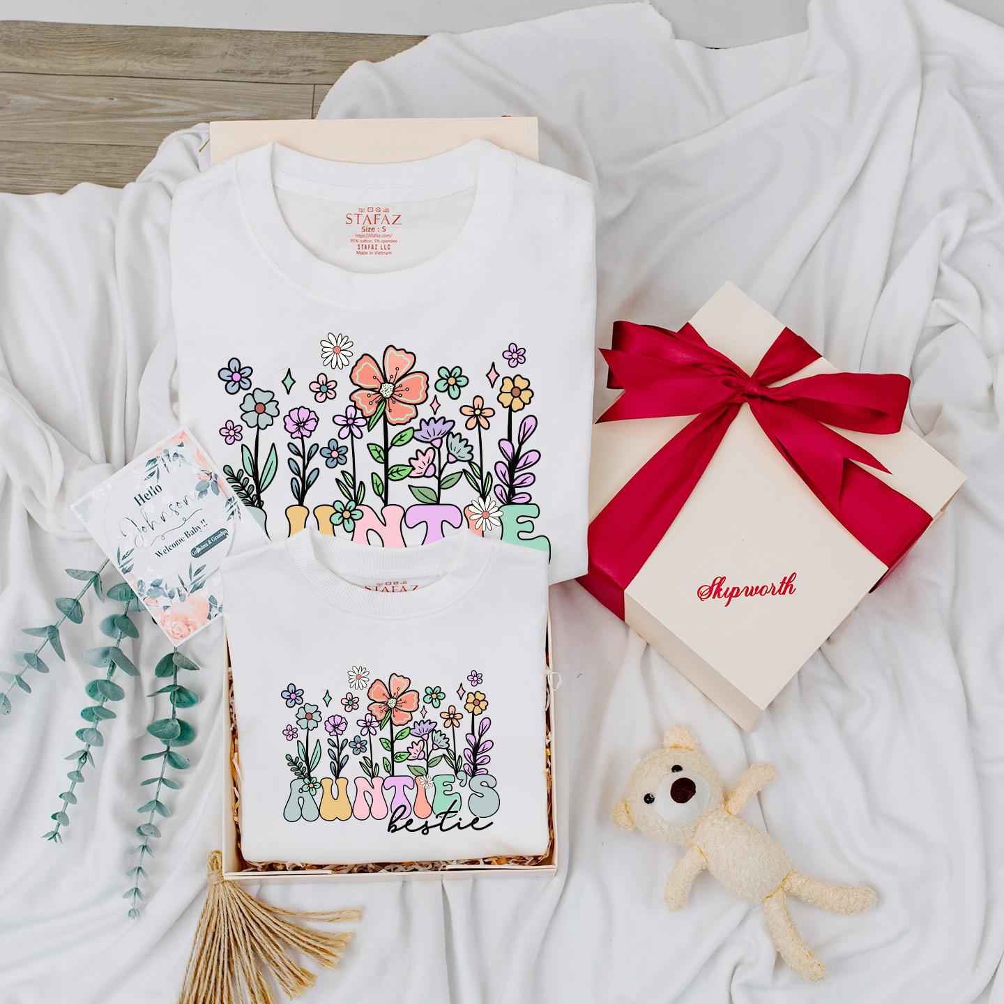Auntie & Bestie Wildflower Matching Shirts Boho Baby Bodysuit Outfit Gift for Niece