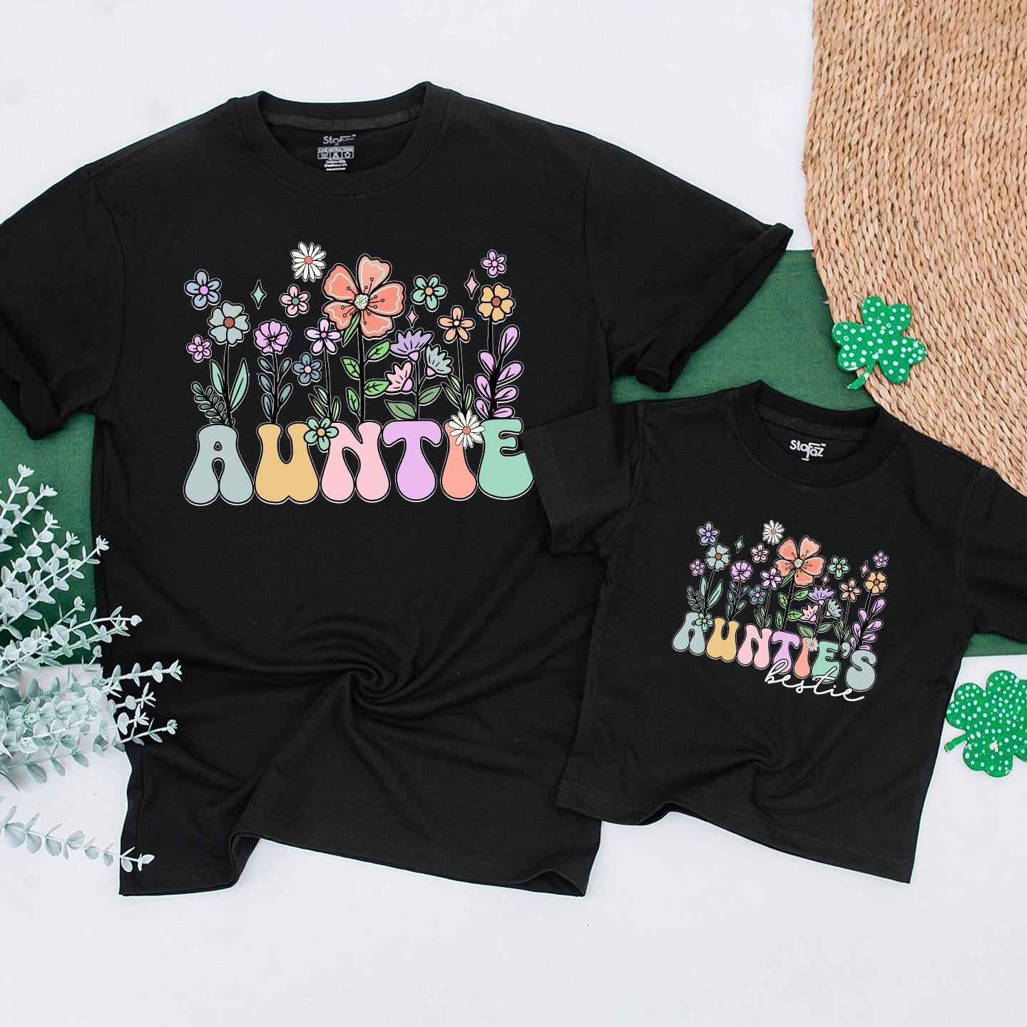 Auntie & Bestie Wildflower Matching Shirts Boho Baby Bodysuit Outfit Gift for Niece