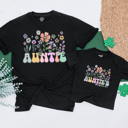Auntie & Bestie Wildflower Matching Shirts Boho Baby Bodysuit Outfit Gift for Niece