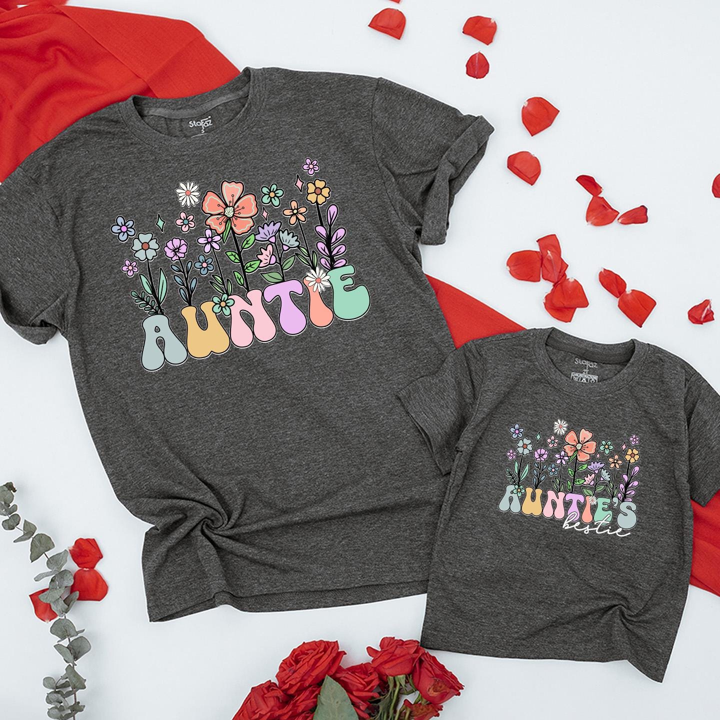 Auntie & Bestie Wildflower Matching Shirts Boho Baby Bodysuit Outfit Gift for Niece