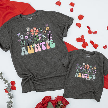 Auntie & Bestie Wildflower Matching Shirts Boho Baby Bodysuit Outfit Gift for Niece