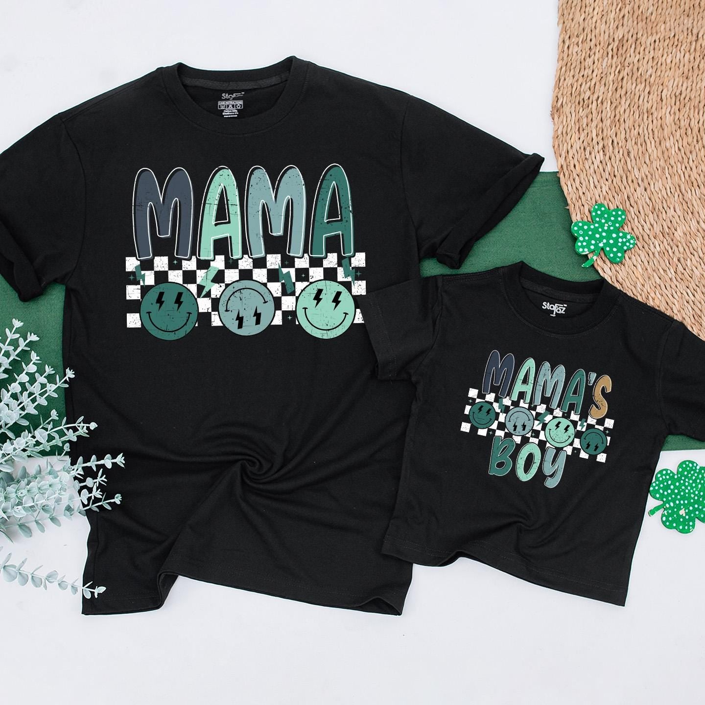 Retro Smiley Face Mama's Boy Matching Shirts: Mommy and Me Outfits, Baby Bodysuit, New Mom Gift, Checkered Design