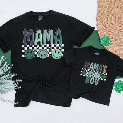 Retro Smiley Face Mama's Boy Matching Shirts: Mommy and Me Outfits, Baby Bodysuit, New Mom Gift, Checkered Design