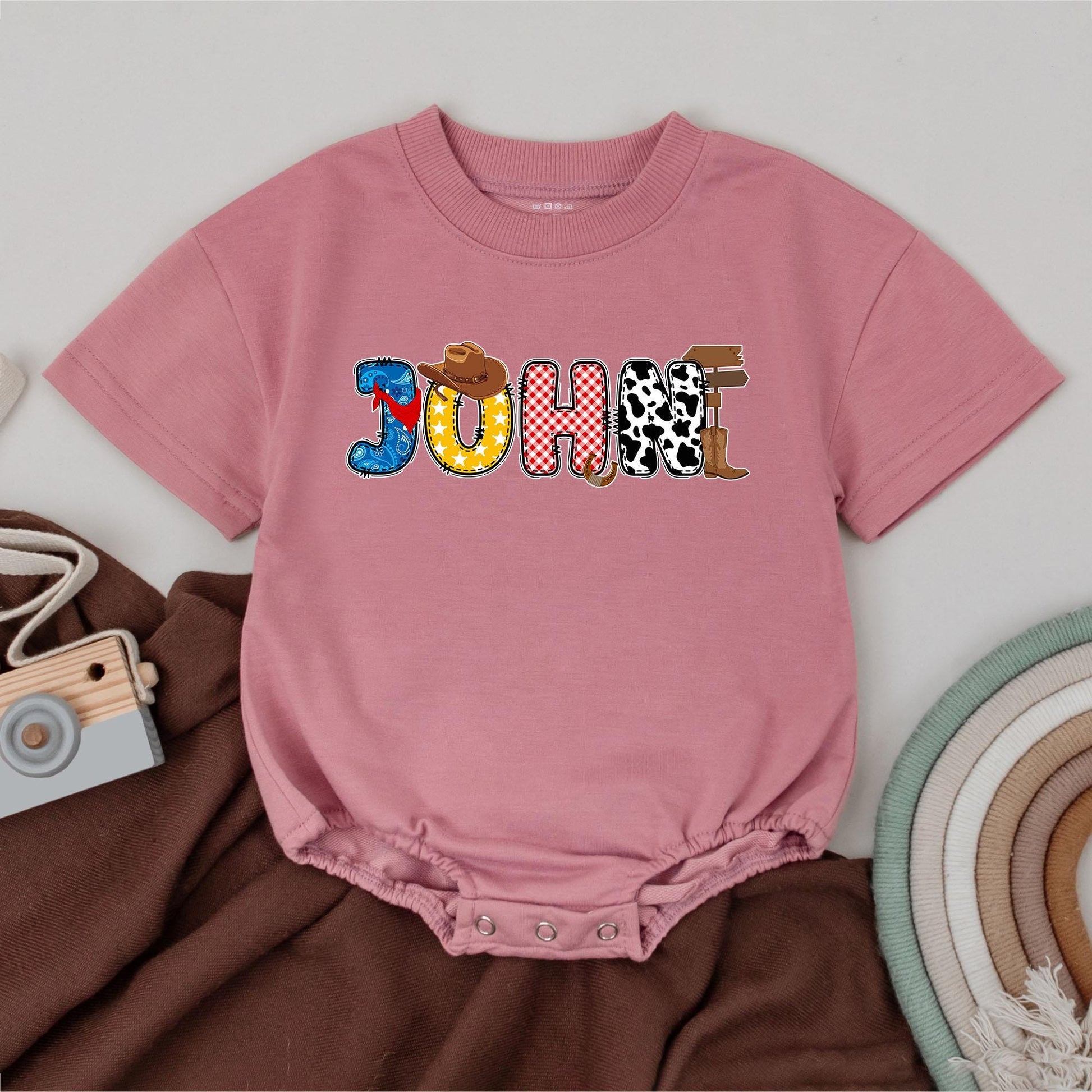 Personalized Cowboy Birthday Romper, Patchwork Name Outfit, Retro Western Baby Boy Clothes, First Birthday, Wild West Bodysuit, Custom Gift, Infant Apparel