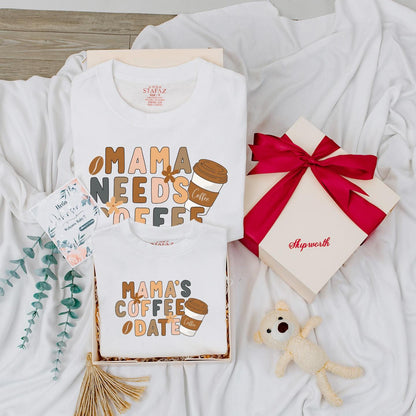 Mama's Coffee Date Matching Shirt Mama Needs Coffee Baby Bodysuit Coffee Lover Mom and Me Outfits