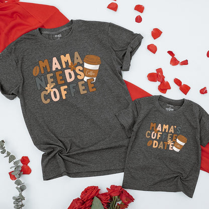 Mama's Coffee Date Matching Shirt Mama Needs Coffee Baby Bodysuit Coffee Lover Mom and Me Outfits