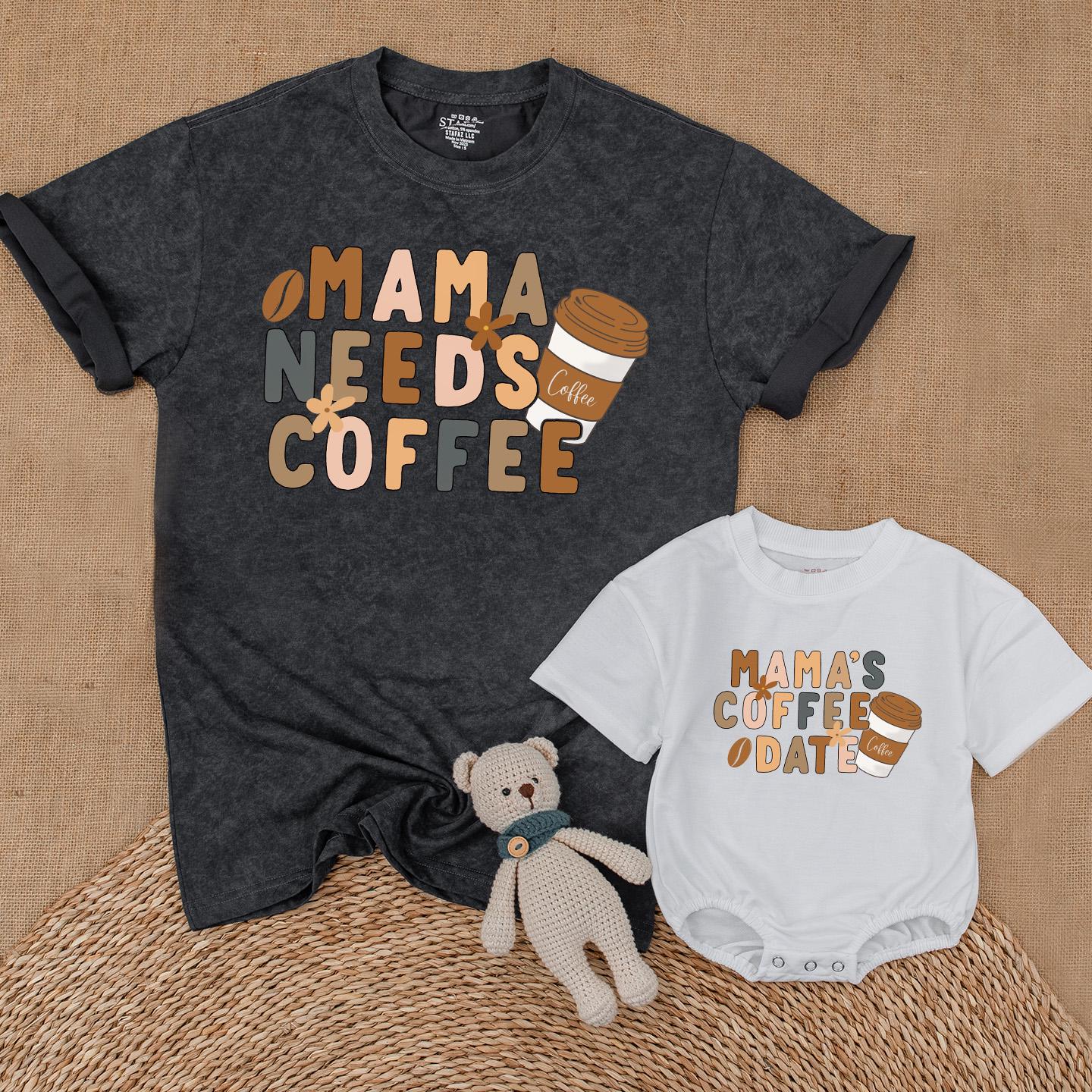 Mama's Coffee Date Matching Shirt Mama Needs Coffee Baby Bodysuit Coffee Lover Mom and Me Outfits