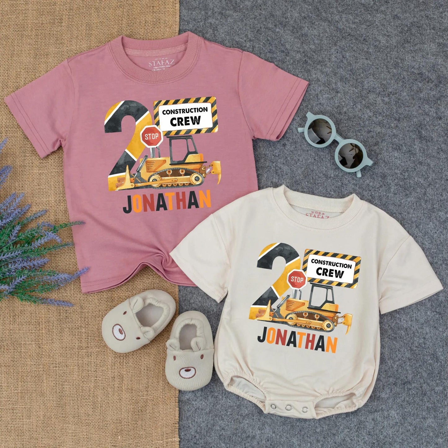 Custom 2nd Birthday Truck Romper & Tee Set: Personalized Toddler Boy Outfit, Baby Gift Idea, Truck Lover Birthday Clothes