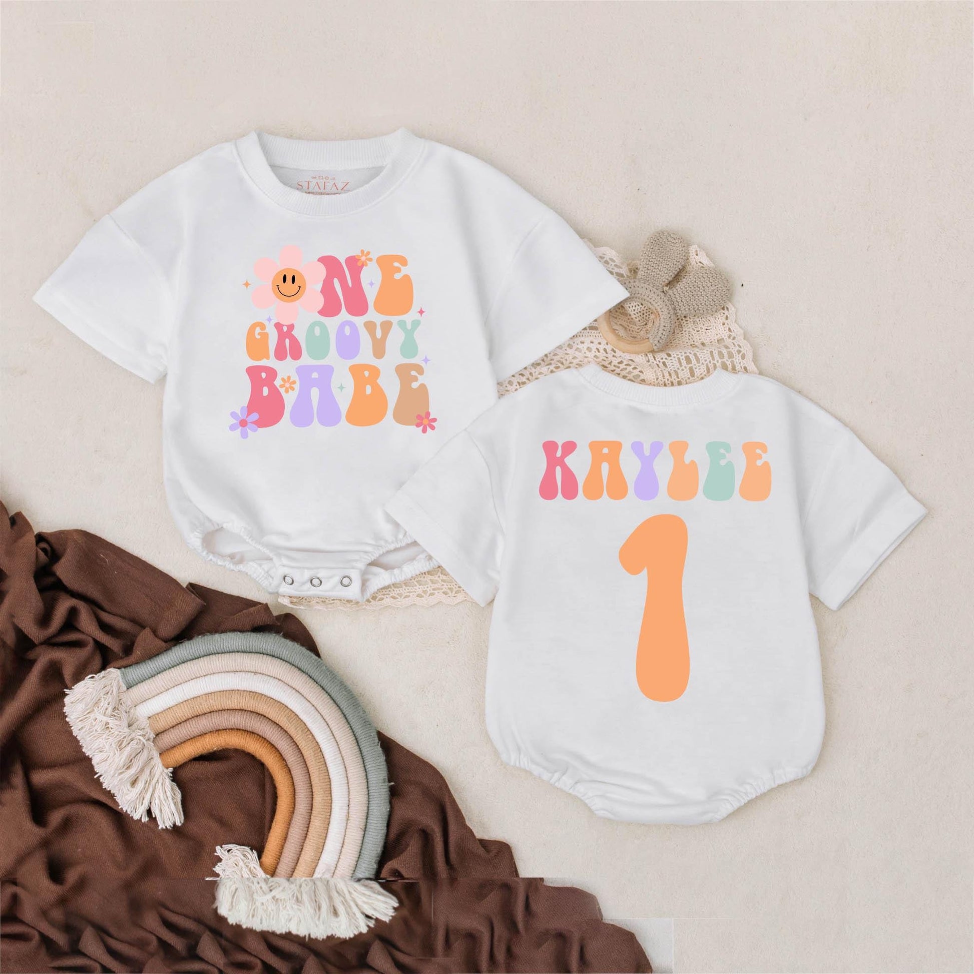Groovy Babe First Birthday Romper Personalized Name Retro Baby Girl Outfit Flower Power 1st Birthday Gift Custom Baby Girl Clothes
