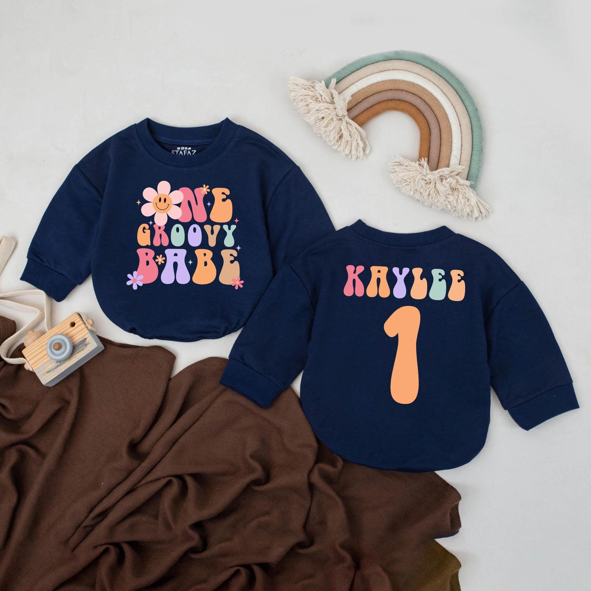 Groovy Babe First Birthday Romper Personalized Name Retro Baby Girl Outfit Flower Power 1st Birthday Gift Custom Baby Girl Clothes