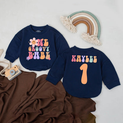 Groovy Babe First Birthday Romper Personalized Name Retro Baby Girl Outfit Flower Power 1st Birthday Gift Custom Baby Girl Clothes