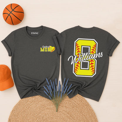 Personalized Softball Mom Shirt with Custom Name and Number Game Day Fan Apparel Gift for Women and Softball Girls to Wear Proudly