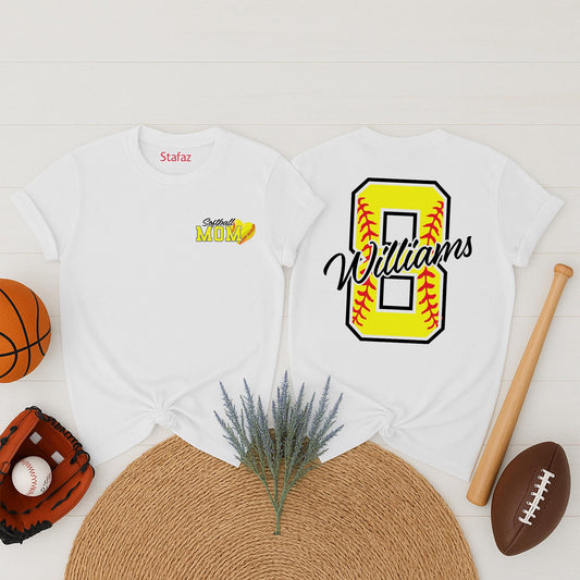 Personalized Softball Mom Shirt with Custom Name and Number Game Day Fan Apparel Gift for Women and Softball Girls to Wear Proudly