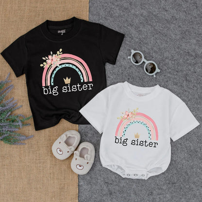 Big Sister Bubble Romper & Tee Summer Outfit Baby Girl Clothes Toddler Youth Gift Idea