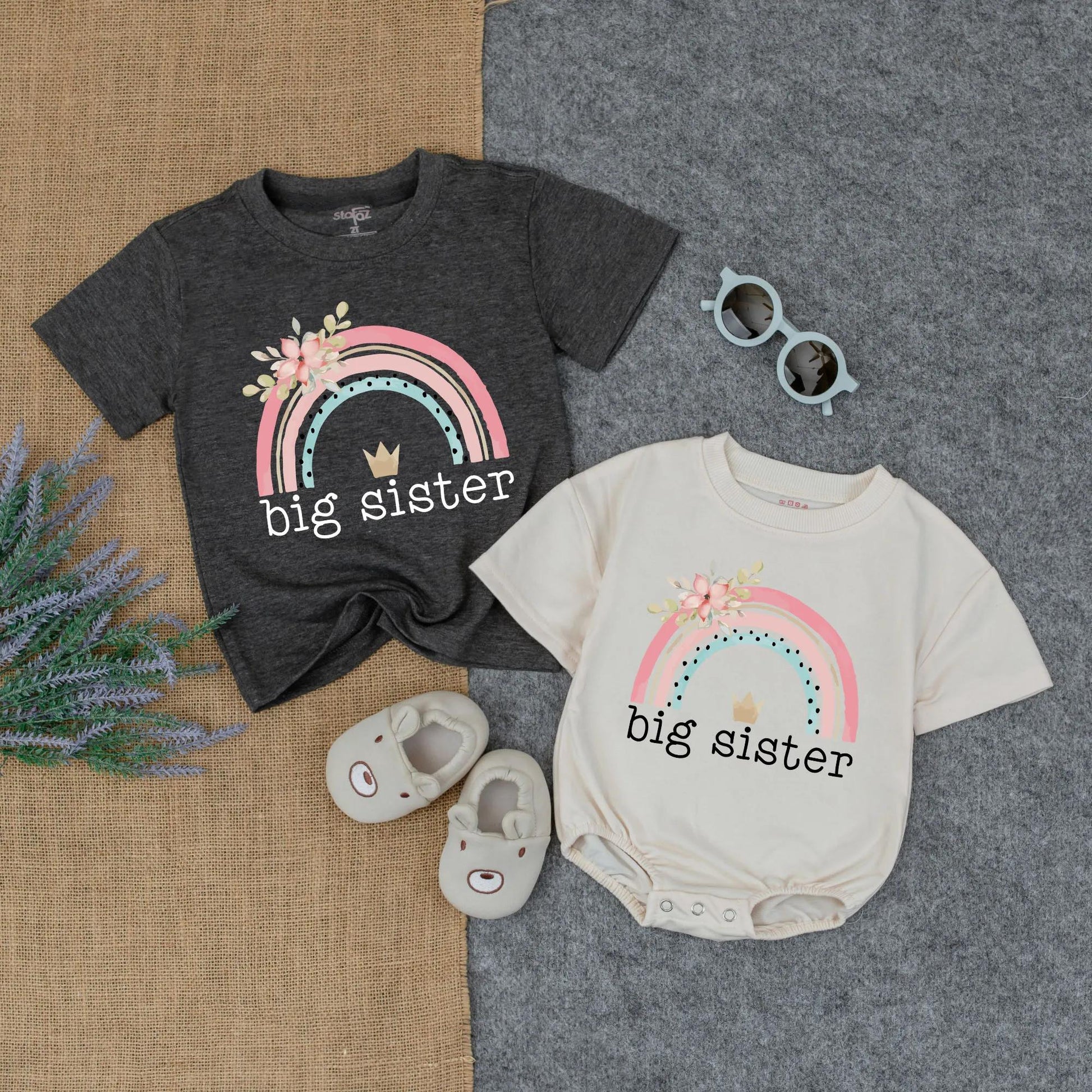 Big Sister Bubble Romper & Tee Summer Outfit Baby Girl Clothes Toddler Youth Gift Idea
