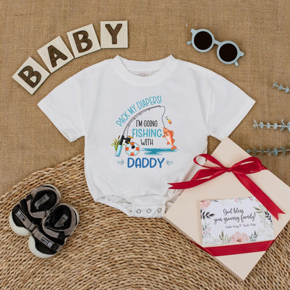 Pack My Diapers I'm Going Fishing With Daddy Baby Romper Cute Fishing Daddy and Me Outfit First Fishing Trip Baby Clothes