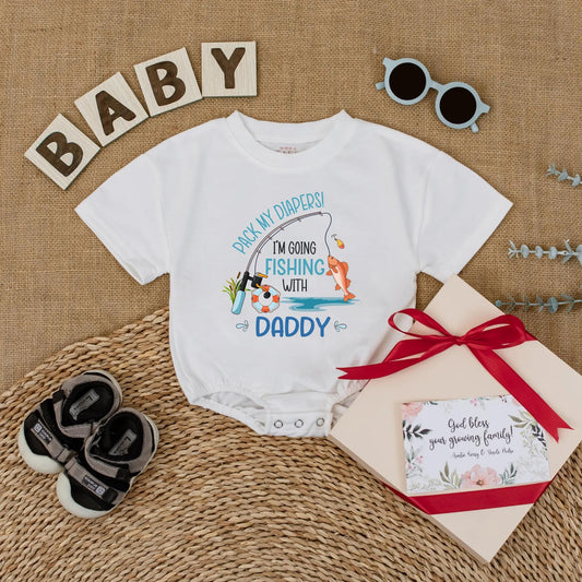 Pack My Diapers I'm Going Fishing With Daddy Baby Romper Cute Fishing Daddy and Me Outfit First Fishing Trip Baby Clothes
