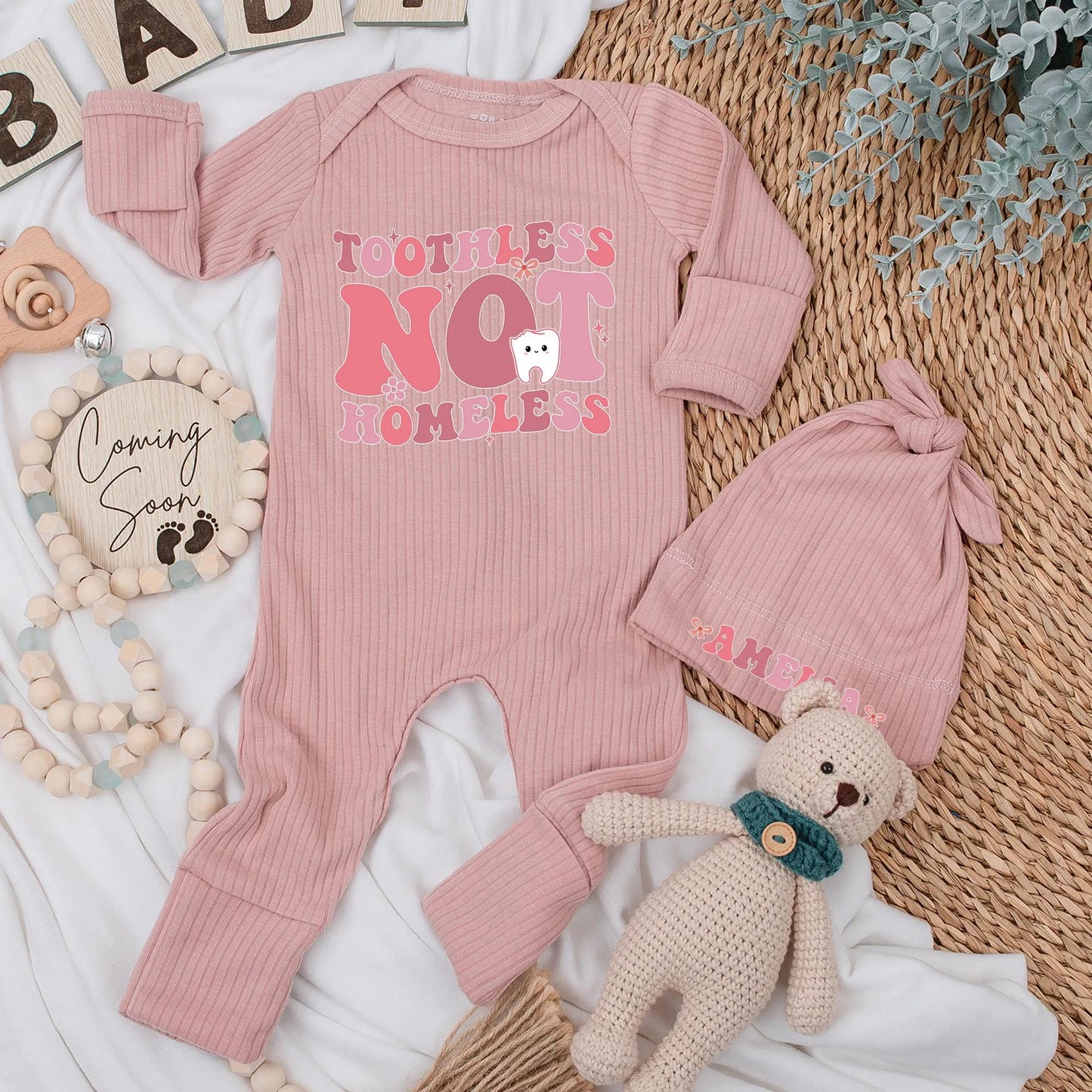 Toothless Not Homeless Funny Baby Bodysuit Cute Newborn Girl Pink Outfit Adorable Baby Shower Gift Hilarious Infant Clothes Soft Cotton