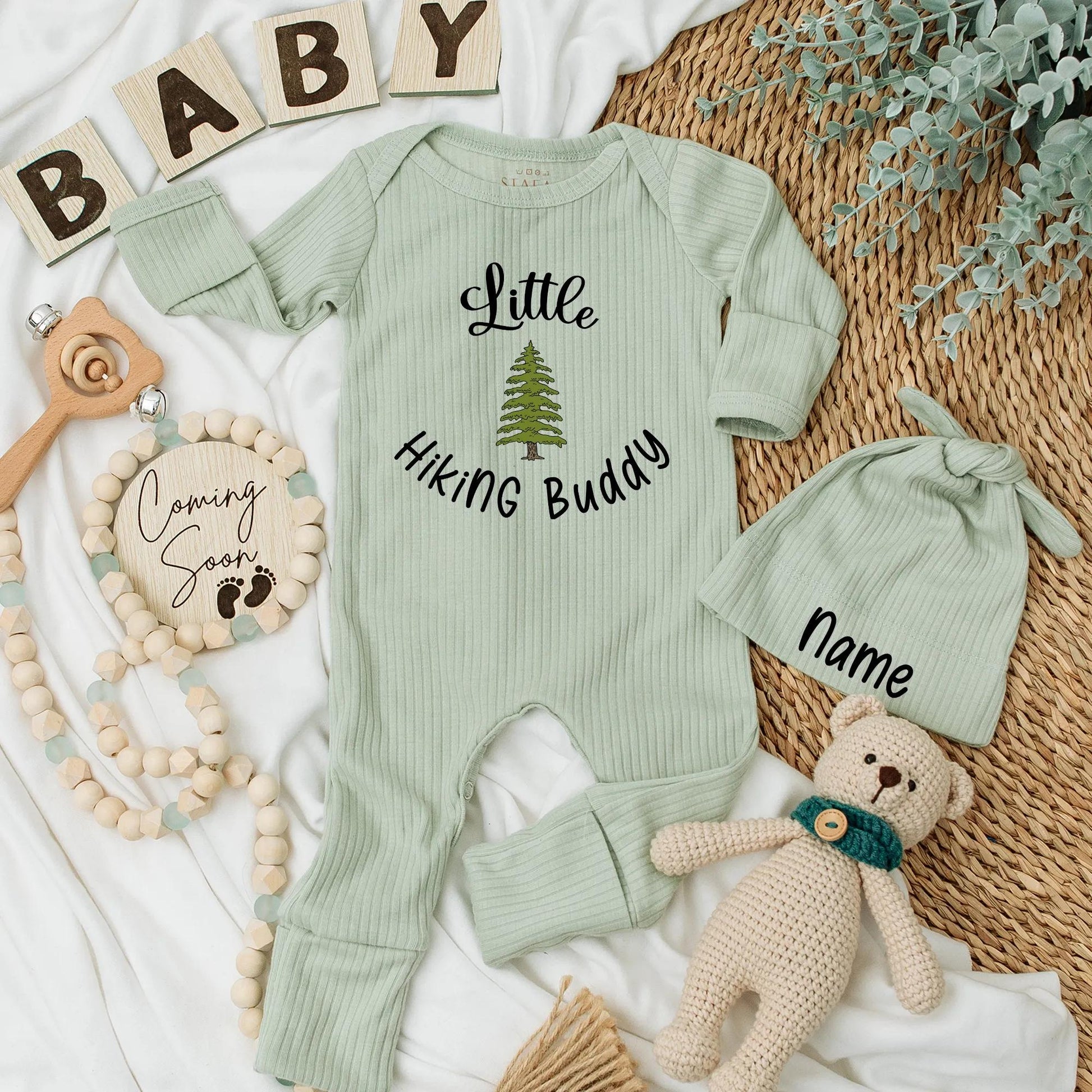 Little Hiking Buddy Baby Bodysuit Cute Green Fir Tree Retro Nature Outfit Outdoorsy Baby Shower Gift Newborn Adventure