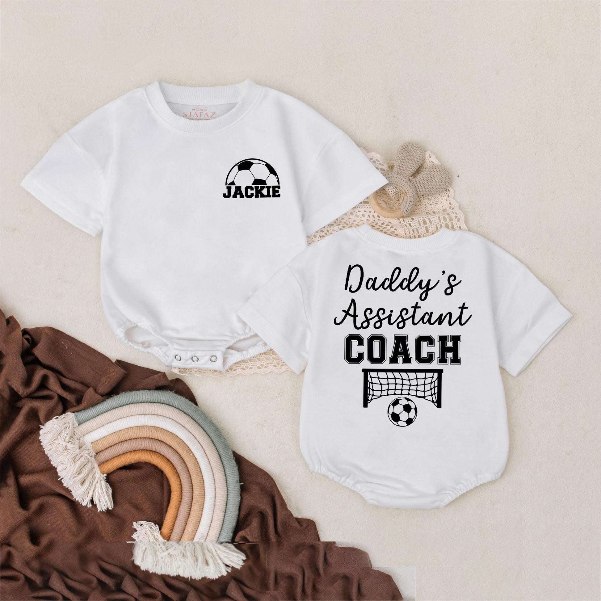 Custom Soccer Assistant Coach Baby Romper Daddy's Little Player Personalized Name Sports Outfit Father Son Matching Gift