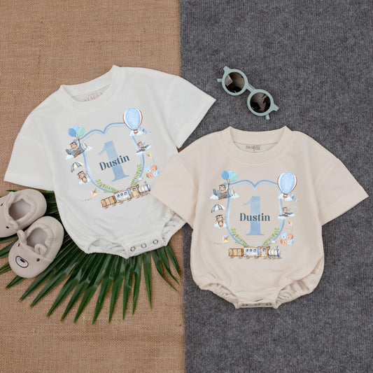 Cute Train First Birthday Romper for Baby Boy Adorable One Year Old Outfit Sweet Train Birthday Gift Soft Cotton