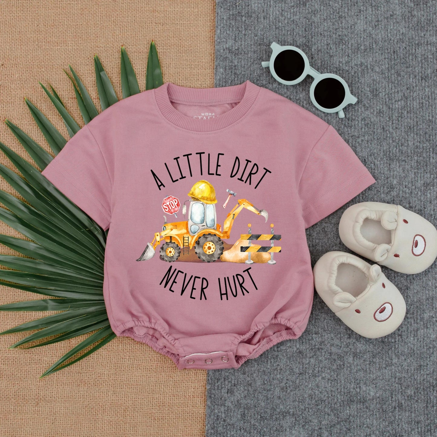 Farm Boy Tractor Bodysuit Romper Country Style "A Little Dirt Never Hurt" Baby Boy Clothes Green Tractor Outfit Infant