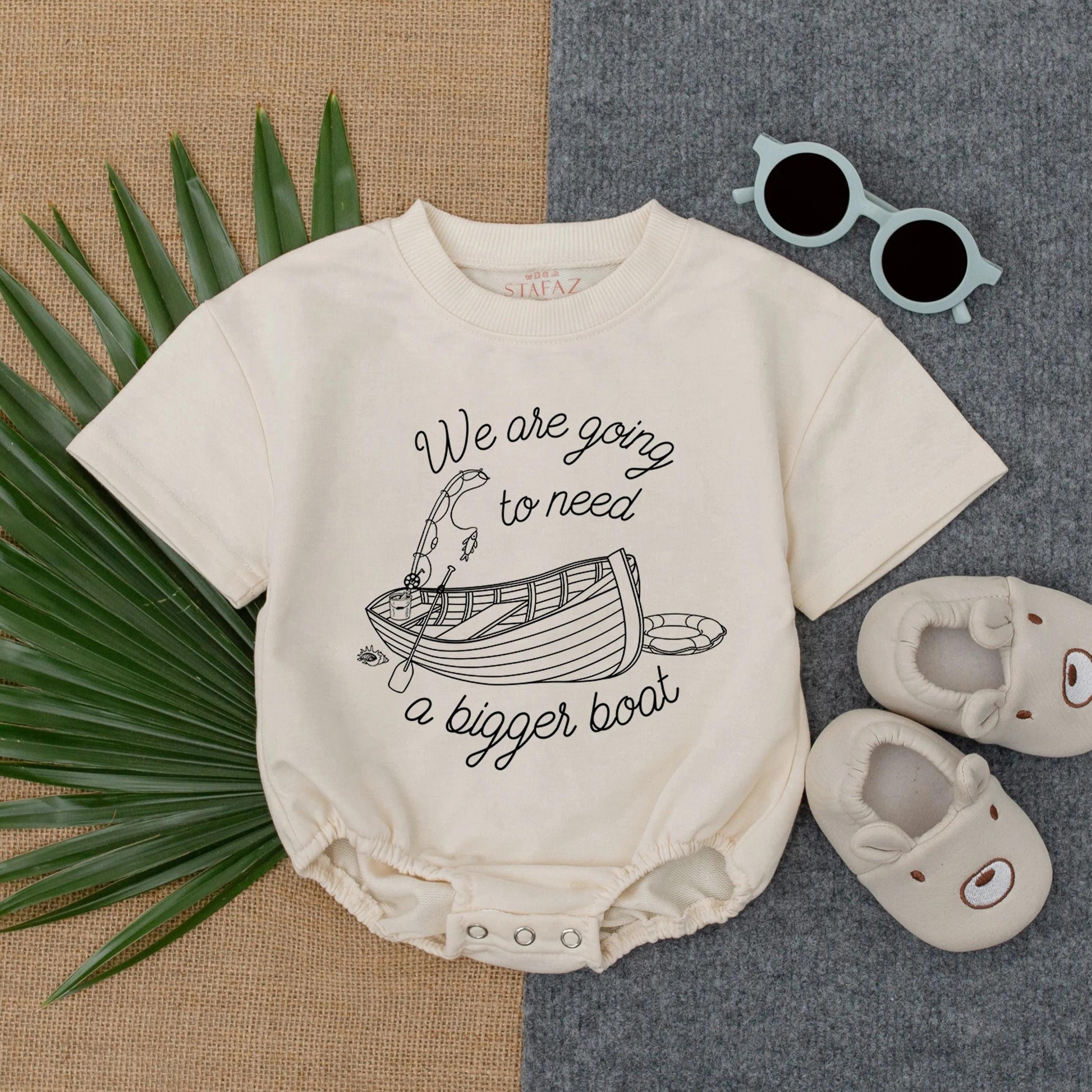 We're Going to Need a Bigger Boat Bubble Romper Baby Announcement Bodysuit Boating Themed Infant Pregnancy Reveal Gift Idea Soft Cotton Baby Shower Outfit Ships Fast
