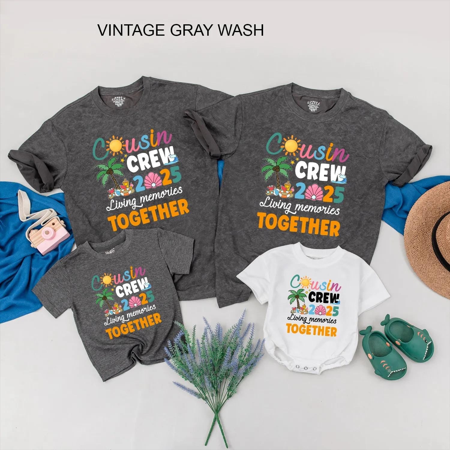 Cousin Crew 2025 Matching Family Vacation Shirts, Living Memories Together Tee, Fun Beach Trip Tops, Summer Reunion Outfit, Peach Seashell Design  
